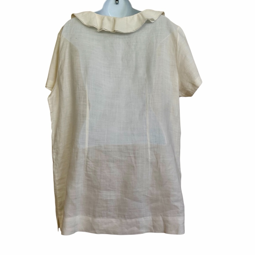 Tyler Boe Cream Linen Ruffle Collar Tunic Top Blouse Size XL Lagenlook Neutral - Picture 3 of 14